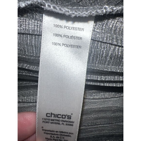 Chicos Womens Size 1 Open Front Cardigan Silver Metallic Polyester- Great Cond - Picture 3 of 8